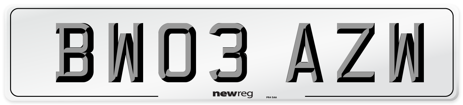 BW03 AZW Number Plate from New Reg